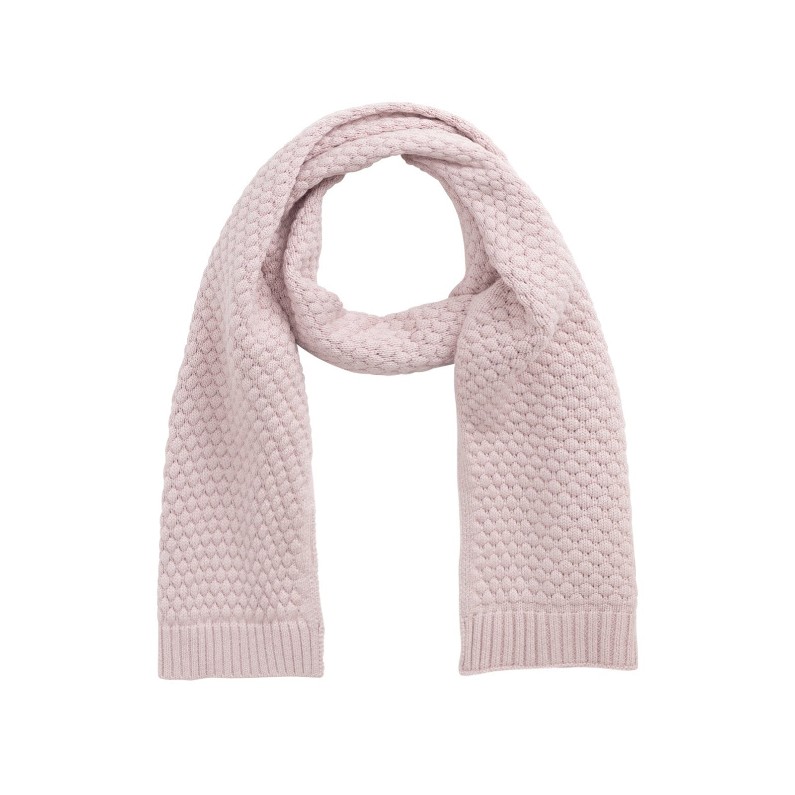 Pink knitted scarf on a white background