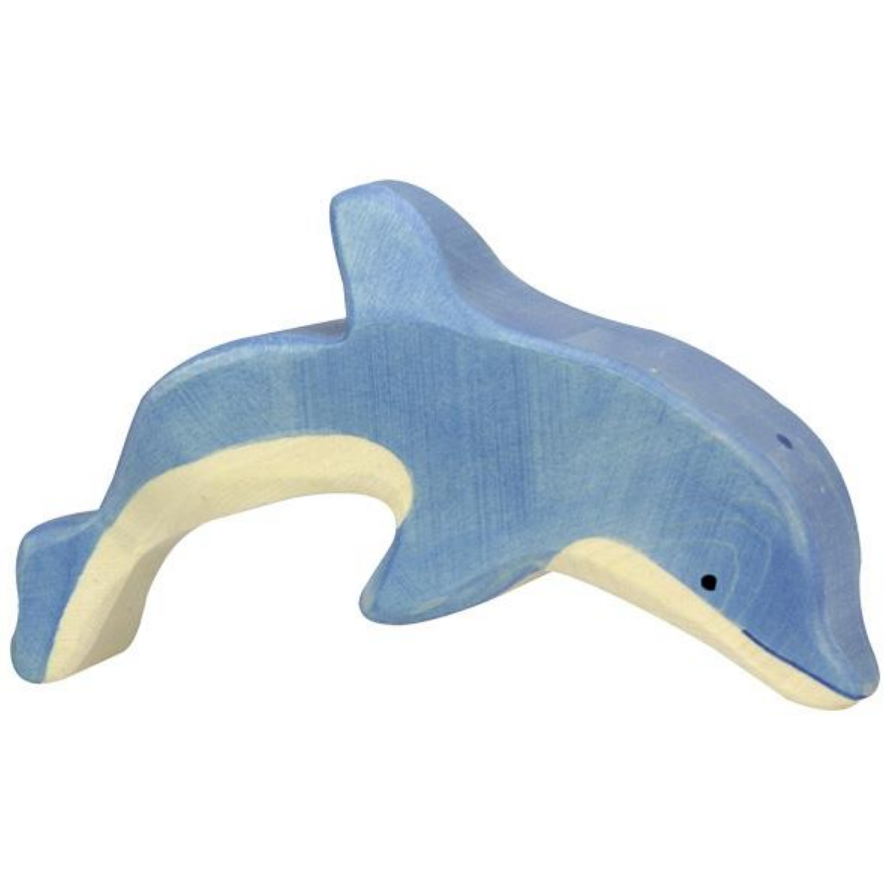 Blue dolphin figurine on a white background