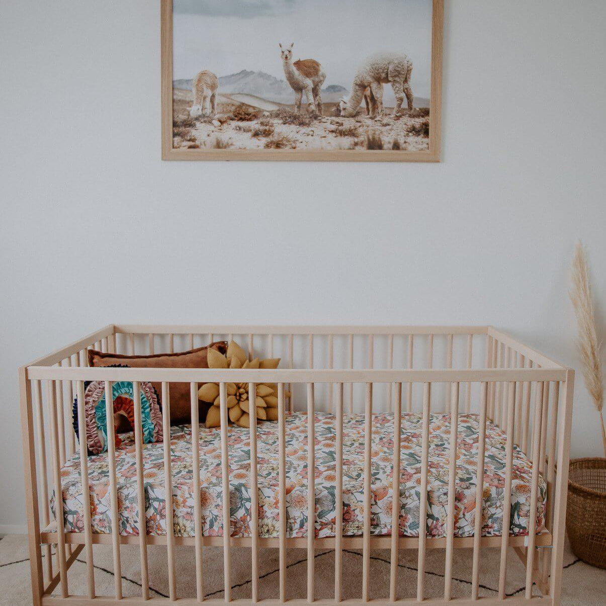 LOVE THIS! Fitted Cot Sheet | Australiana Floral from Snuggle Hunny - shop at littlewhimsy NZ