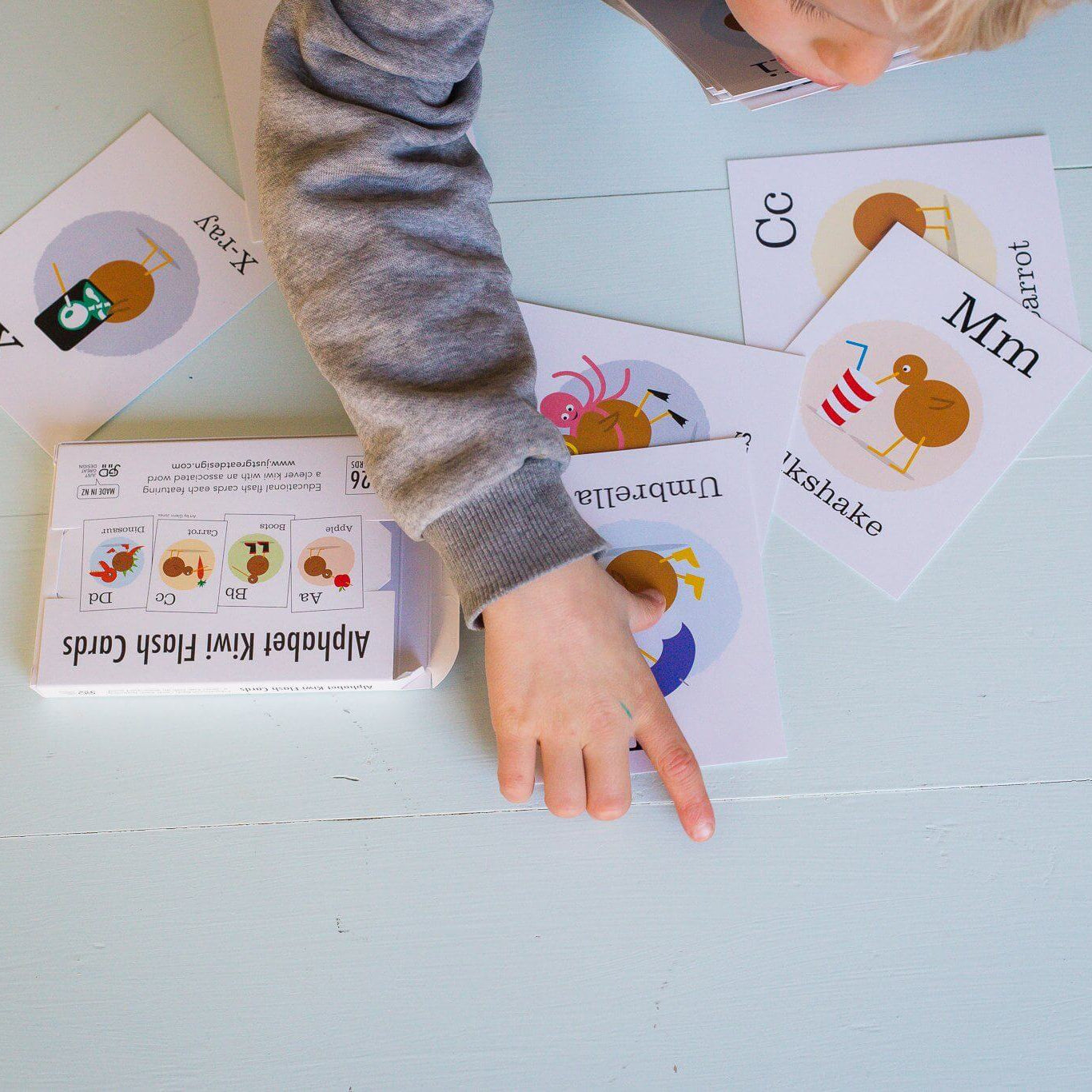 LOVE THIS! Alphabet Kiwi Flash Cards from Just Great Design - shop at littlewhimsy NZ
