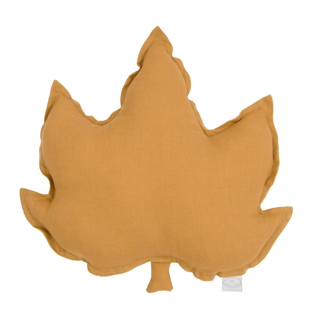 LOVE THIS! Maple Leaf Cushion Large - Caramel Mustard Linen from Cotton & Sweets - shop at littlewhimsy NZ