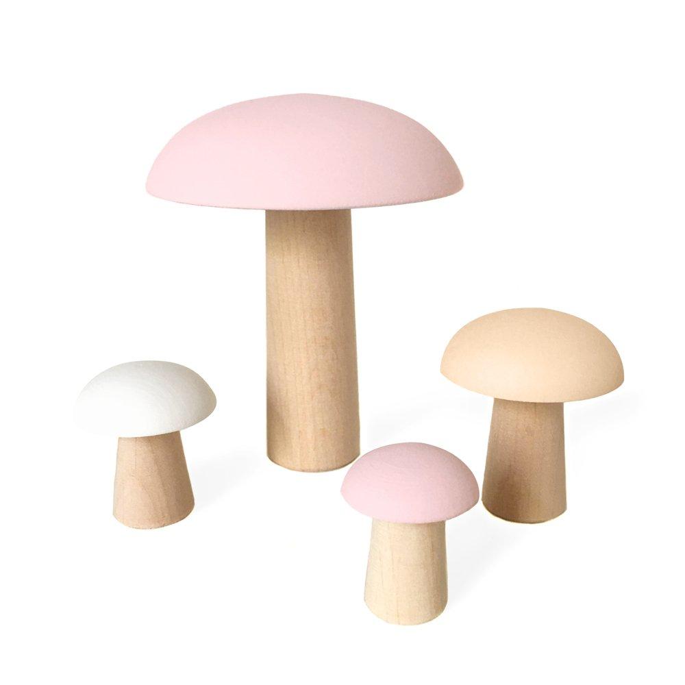 LOVE THIS! Champignons de Paris Pastel Pinks - Wood Mushrooms Decoration from Briki Vroom Vroom - shop at littlewhimsy NZ