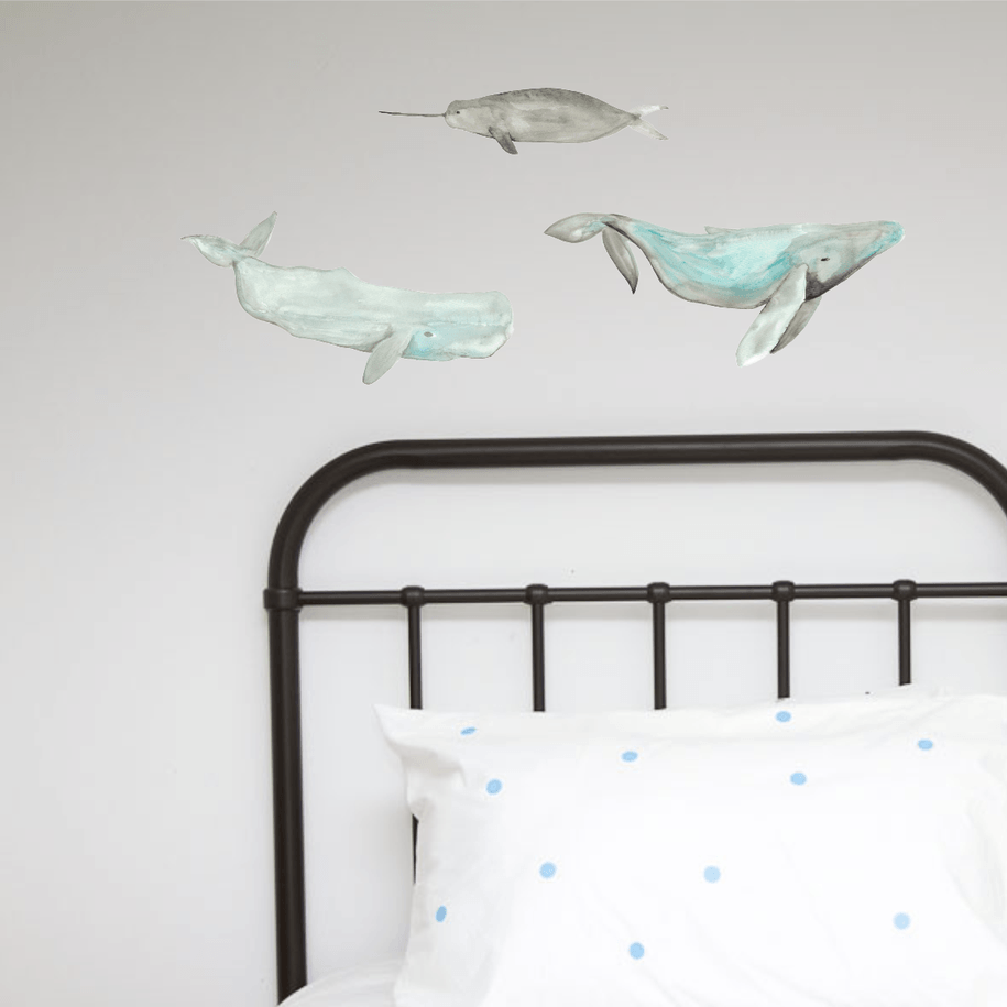 LOVE THIS! Whales Watercolour Wall Sticker from 100 Percent Heart - shop at littlewhimsy NZ