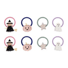 Set of Halloween-themed hair ties on a white background