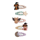 Set of Halloween-themed hair clips with animal designs on a white background