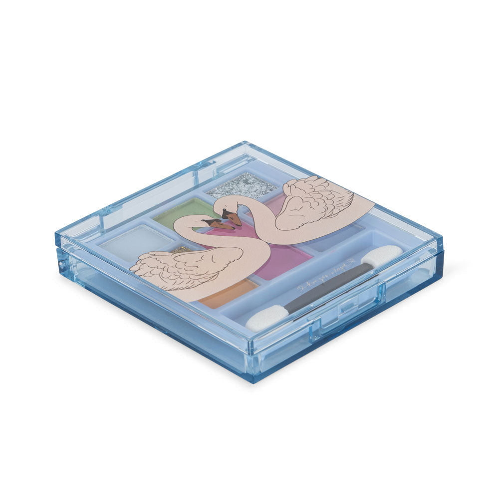 Clear plastic case with a swan design on a white background