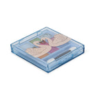 Clear plastic case with a swan design on a white background