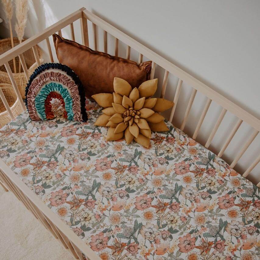 LOVE THIS! Fitted Cot Sheet | Australiana Floral from Snuggle Hunny - shop at littlewhimsy NZ