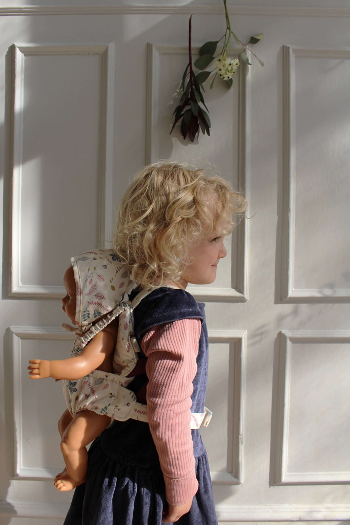 LOVE THIS! Cam Cam Doll's Carrier - Pressed Leaves Rose from CamCam - shop at littlewhimsy NZ