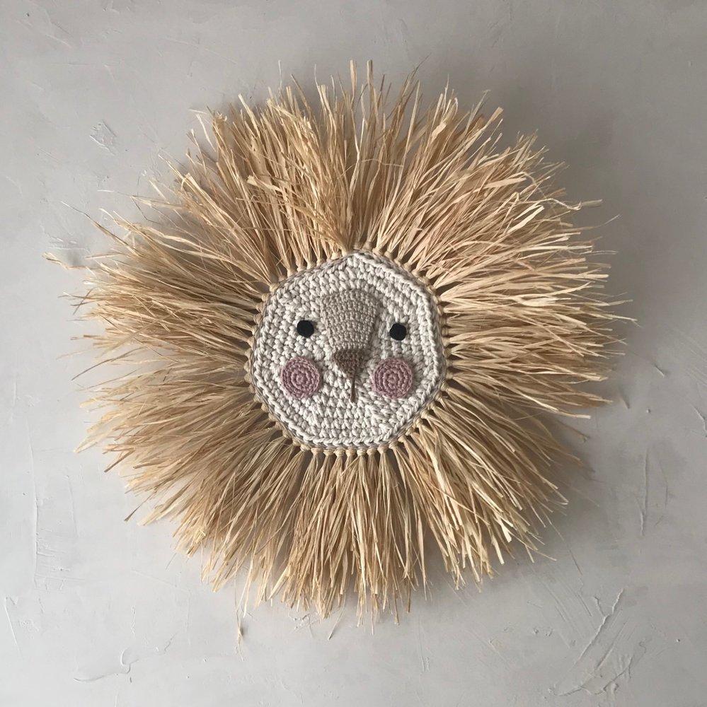 LOVE THIS! ILA Y ELA Lion Wall Hanging - Natural with Pink Face 65 cm from ILA Y ELA - shop at littlewhimsy NZ