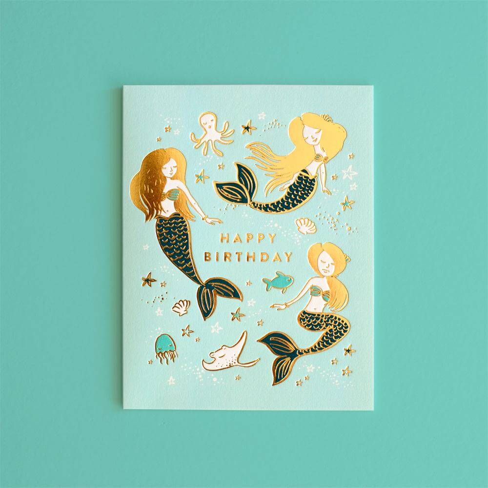 LOVE THIS! Happy Birthday Mermaids Greeting Card from Fox & Fallow - shop at littlewhimsy NZ
