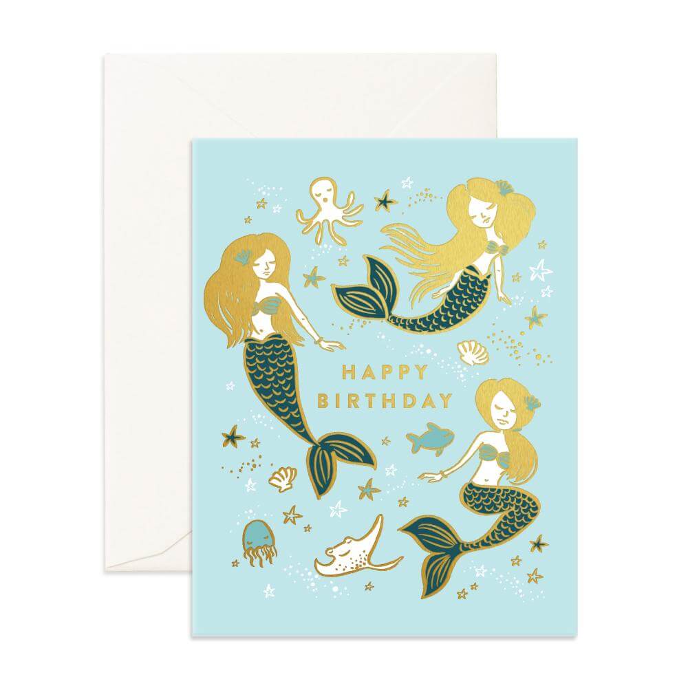 LOVE THIS! Happy Birthday Mermaids Greeting Card from Fox & Fallow - shop at littlewhimsy NZ