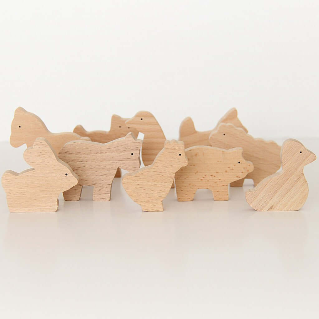 LOVE THIS! Natural Wooden Farm Animal Set from Goki - shop at littlewhimsy NZ