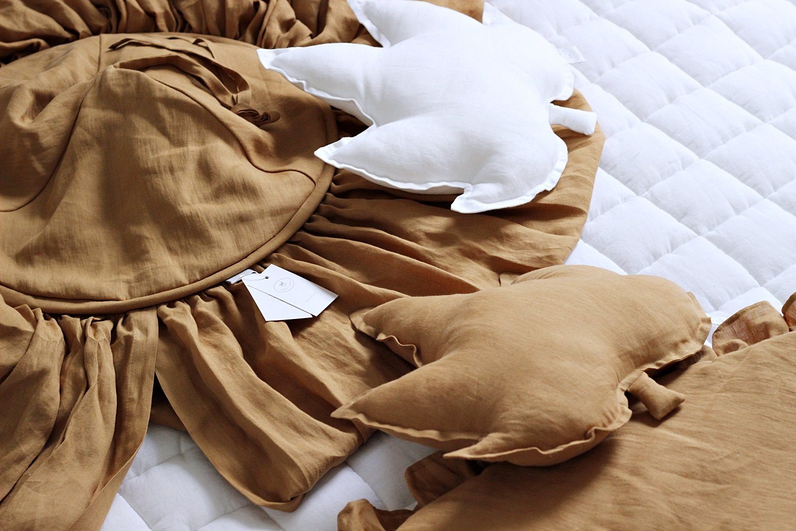 LOVE THIS! Maple Leaf Cushion Large - Caramel Mustard Linen from Cotton & Sweets - shop at littlewhimsy NZ