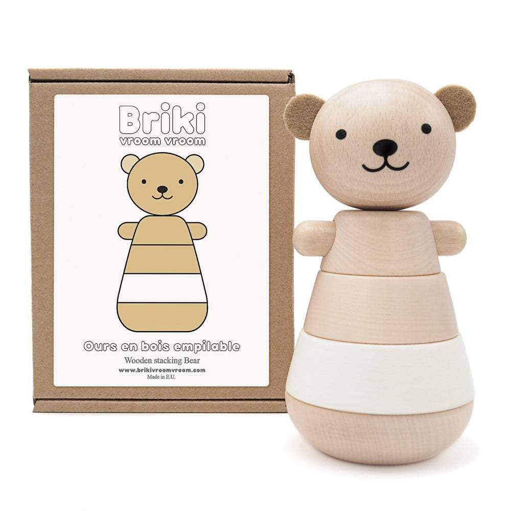 LOVE THIS! Stacking Wooden Bear - White from Briki Vroom Vroom - shop at littlewhimsy NZ