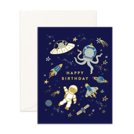 LOVE THIS! Happy Birthday Space Greeting Card from Fox & Fallow - shop at littlewhimsy NZ