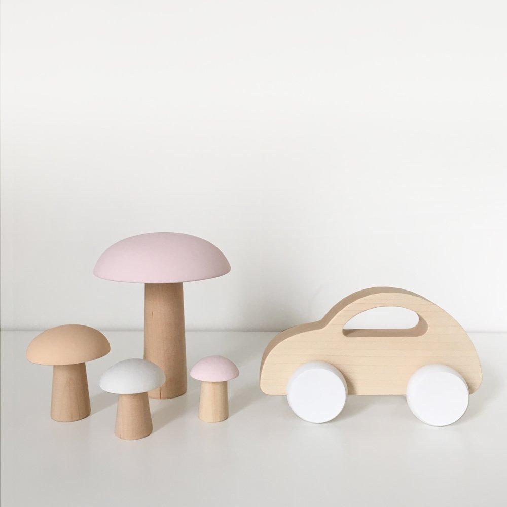 LOVE THIS! Champignons de Paris Pastel Pinks - Wood Mushrooms Decoration from Briki Vroom Vroom - shop at littlewhimsy NZ