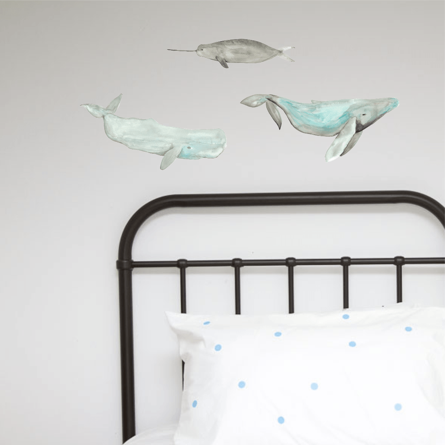 LOVE THIS! Whales Watercolour Wall Sticker from 100 Percent Heart - shop at littlewhimsy NZ